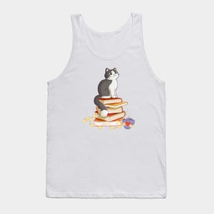 Cat Sitting On Books Tank Top